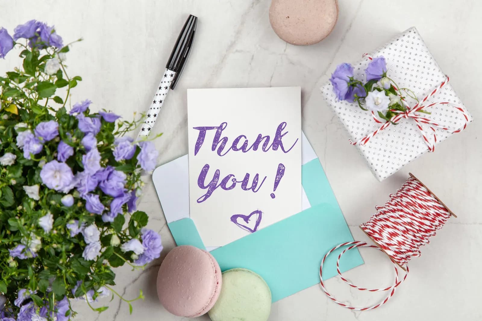 A handwritten thank-you card